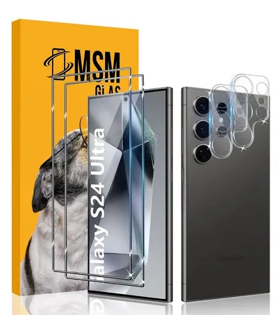 MSM Displayschutzglas 4in1 Schutzglas für Samsung Galaxy S24 Ultra Panzerfolie Klar