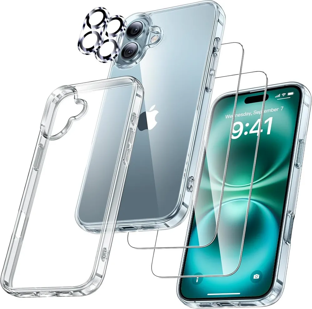 MSM Displayschutzglas 5in1 Hülle für iPhone 16 2X Schutzglas 2X Kamera Panzerfolie 9H