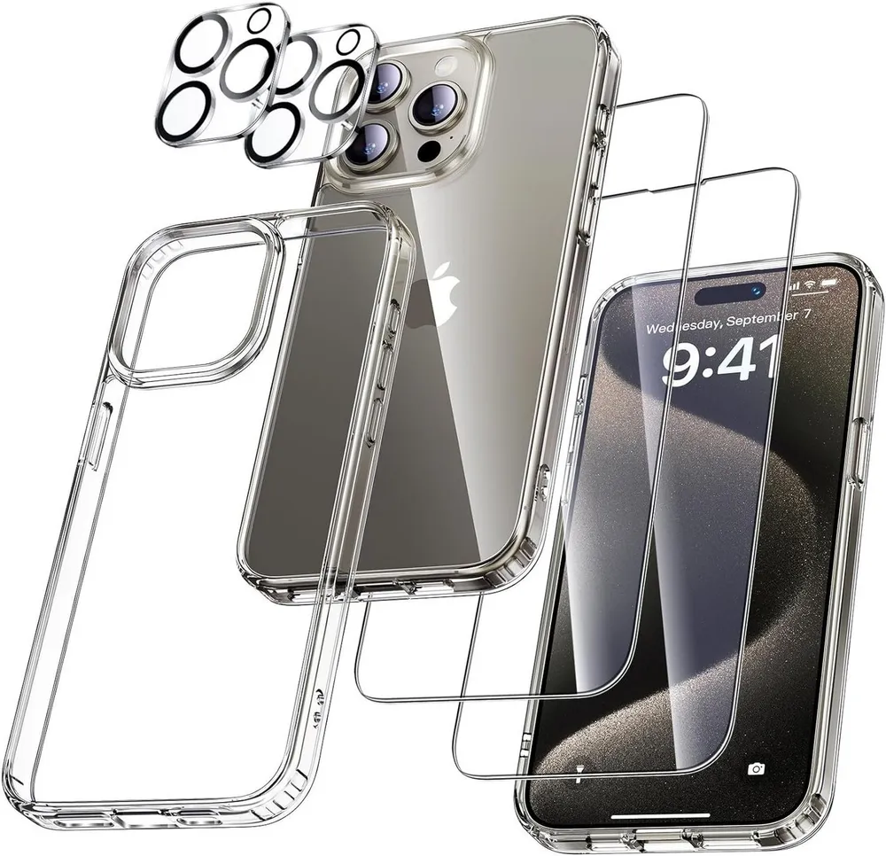 MSM Displayschutzglas 5in1 Hülle für iPhone 15 Pro 2X Schutzglas 2X Kamera Glas Panzerfolie