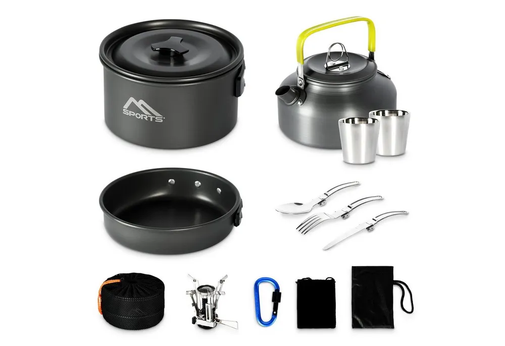 MSports® Gaskocher Camping Kochset 11-teilig Kochgeschirr Set Outdoor