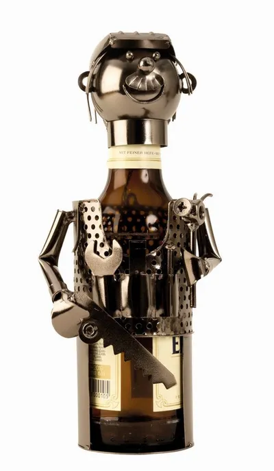 mucHome Bierflaschenhalter Mechaniker aus Metall ca. 25cm, Flaschenhalter Flaschenständer