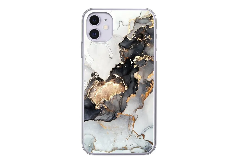 MuchoWow Handyhülle für Apple iPhone 11 Marmor - Schwarz - Weiß - Gold - Luxus - Abstrakt, Smartphone-Bumper, Print, Handy Schutzhülle Dünn