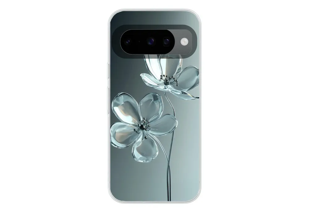 MuchoWow Handyhülle für Google Pixel 10 Pro Kristall - Blumen - Grau, Handy Case, Silikon, Bumper Case Dünn
