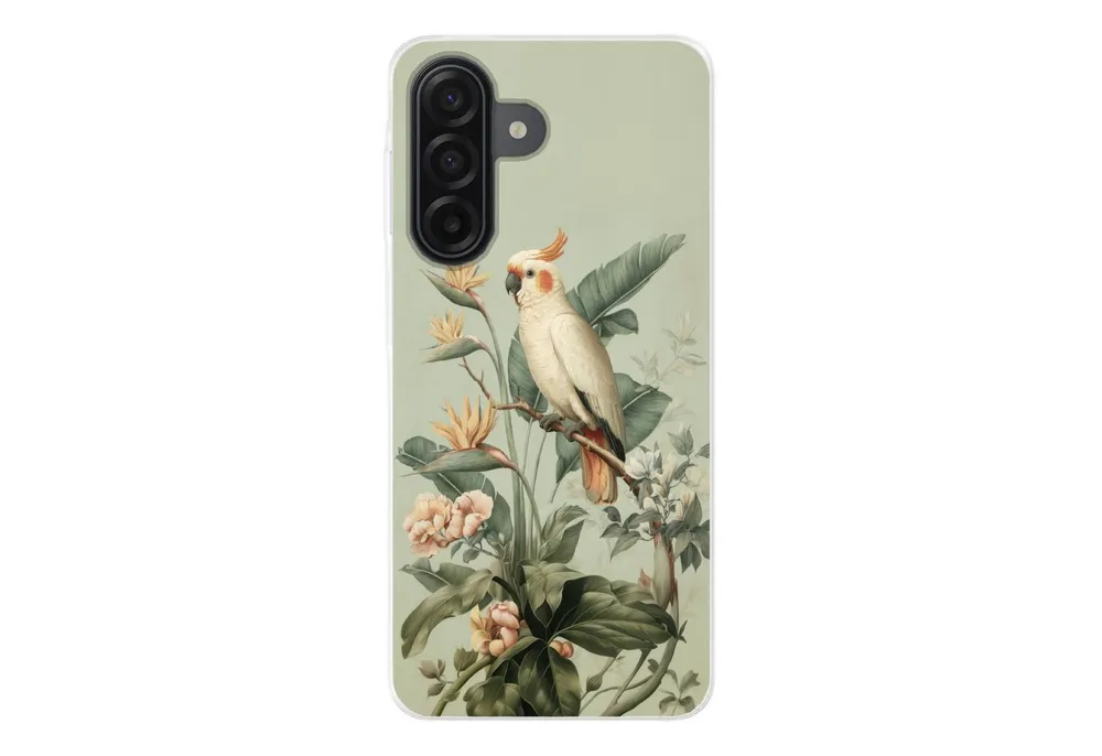 MuchoWow Handyhülle für Samsung Galaxy A17 Gelbhaubenkakadu - Paradiesvogel Blumen - Grün, Smartphone-Bumper, Print, Handy Schutzhülle Dünn