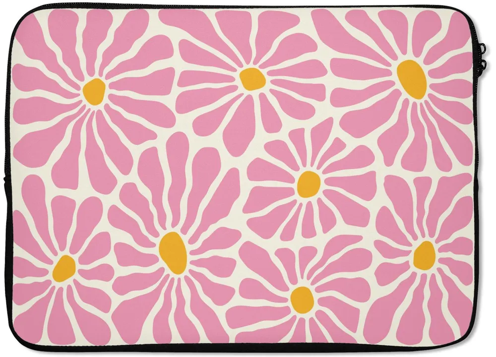 MuchoWow Laptop-Hülle Blumen - Muster - Rosa - Beige - Orange 14 Zoll, Schutzhülle für Laptop, Schutz gegen Kratzern, Laptoptasche