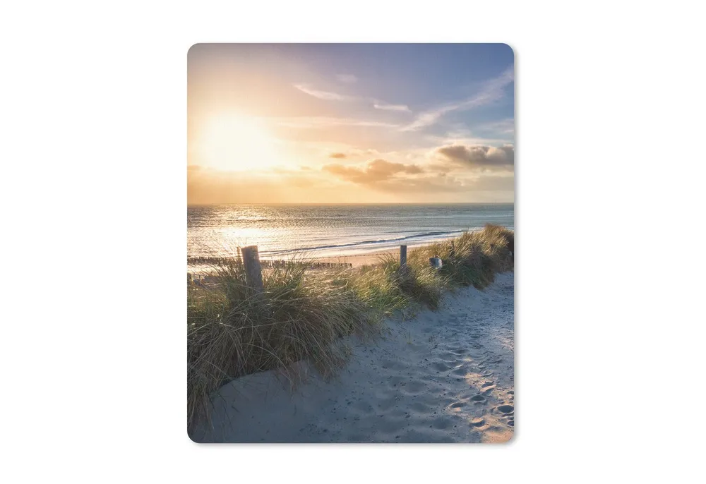 MuchoWow Mauspad Sonnenuntergang - Strand - Düne - Gras - Bank (1-St), Gaming, Mousepad Klein, Büro Zubehör, Mausunterlage, 19x23 cm