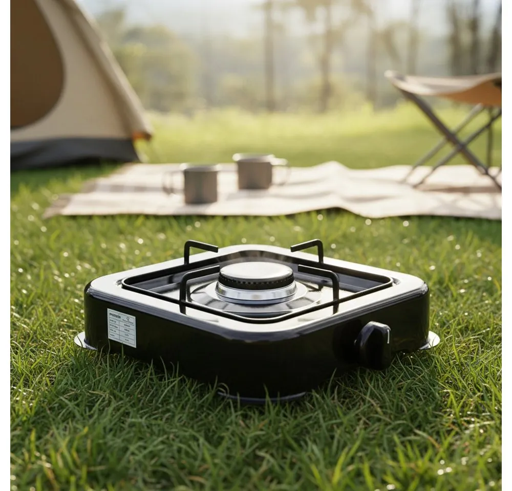 Mucola Gaskocher Campingkocher 1 flammig Gaskocher Camping Kochfeld Metall Gasbrenner, (Stück, 1-St., Kocher), Flamme stufenlos regulierbar durch Drehknopf
