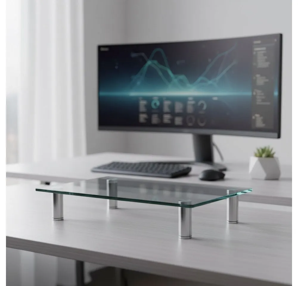 Mucola Monitor-Halterung Monitorerhöhung Bildschirmerhöhung Tisch TV Aufsatz Glasaufsatz Glas, (bis 0 Zoll, Stück, Premium-Monitor Tisch, Sicherheitsglas)