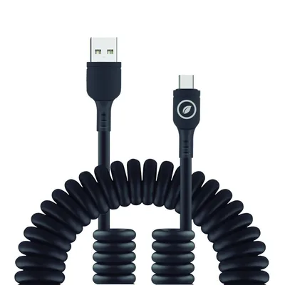 Muvit For Change Spiralkabel USB auf USB-C 3A/60W 1,2m Schwarz