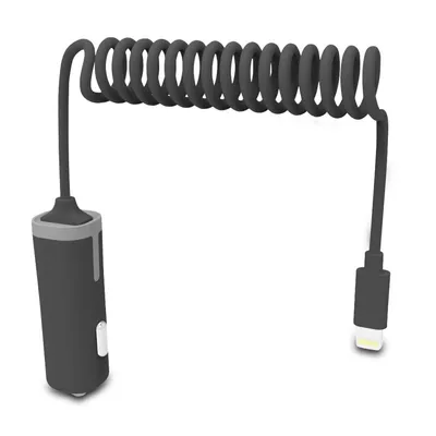 Muvit Autoladegerät mit MFI 2,4 A, gewelltes Lightning-Kabel, 1,8 m, Schwarz