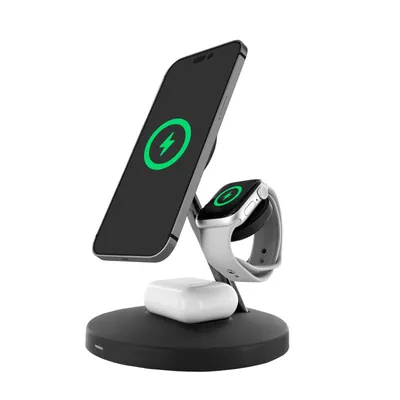 Muvit For Change APH-MWC3 3-in-1-Ladegerät Magsafe+ Halter für Uhr/Airpod Schwarz