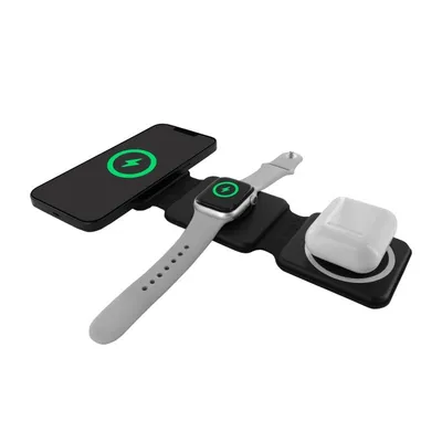 Muvit For Change APH-WC101 3-in-1 kompaktes kabelloses Ladegerät mit Magsafe+ für Uhr/Airpod Schwarz