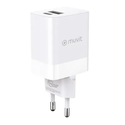 Muvit For Change Wandladegerät 1 USB 12W + 1 USB-C PD 45W Weiß