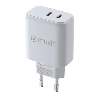 Muvit For Change Wandladegerät 1 USB-C PD 45 W + 1 USB-C PD 20 W Weiß