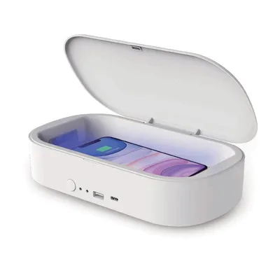 Muvit MUGOO0052 UV-Sterilisator für Mobiltelefone mit kabellosem Ladegerät, Weiß