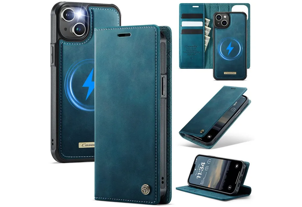 Mycotech Handyhülle Premium 2in1 Klapphülle mit abnehmbarem Magnet Case MagSafe Für iPhone 15, Türkis