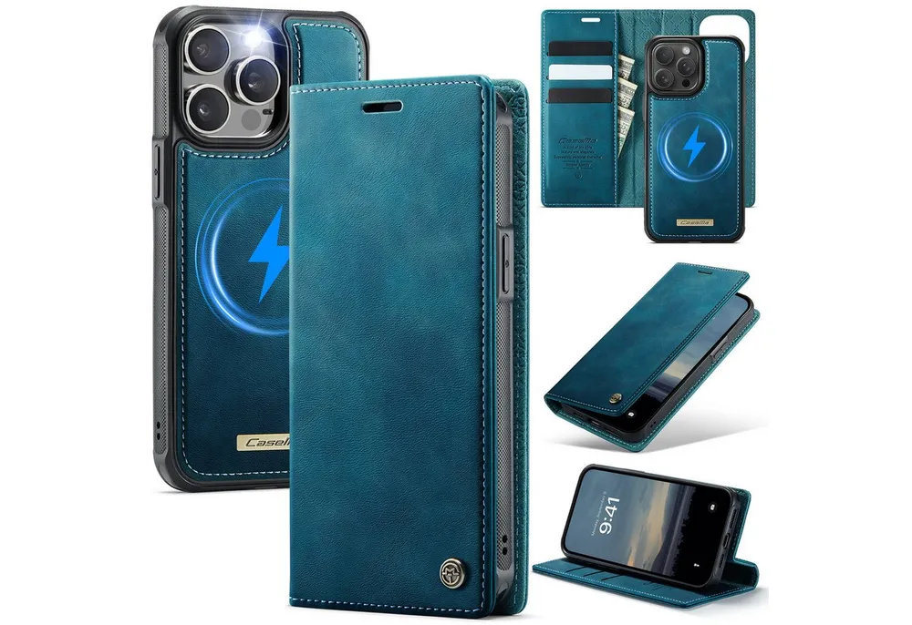 Mycotech Handyhülle Premium 2in1 Klapphülle mit abnehmbarem Magnet Case MagSafe Für iPhone 15 Pro Max, Türkis