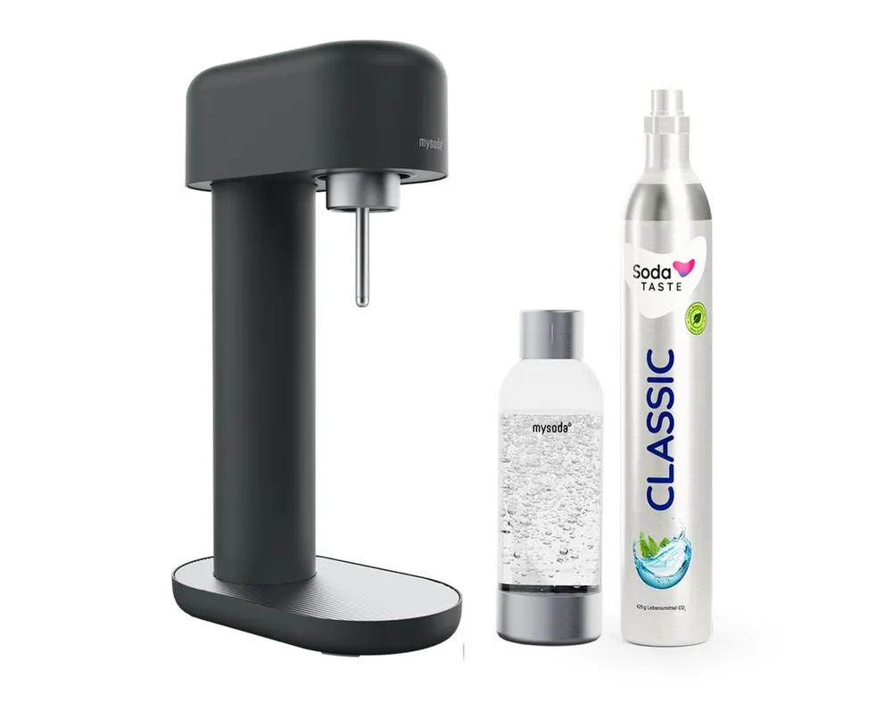mySoda Wassersprudler Mysoda Ruby 2.0 Wassersprudler Basispaket, Mattes Alu-Design, inkl. CO2 & Flasche, stromloser Betrieb