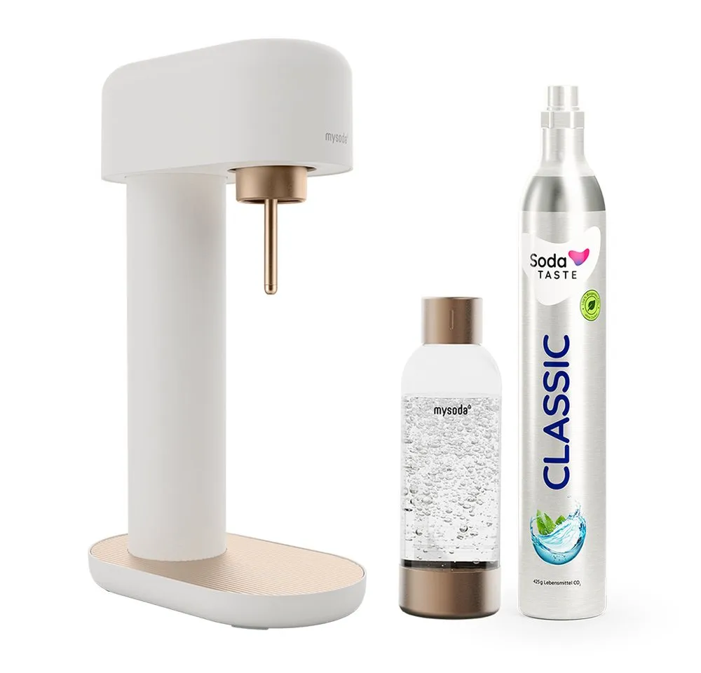 mySoda Wassersprudler Mysoda Ruby 2.0 Wassersprudler Basispaket, Mattes Alu-Design, inkl. CO2 & Flasche, stromloser Betrieb