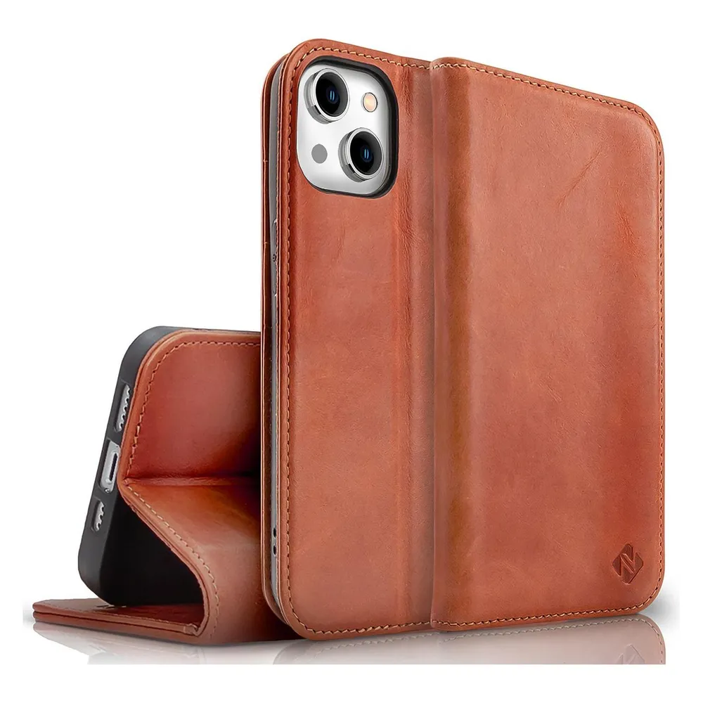 Nalia Echt Leder Flip Case Hülle mit Magnetverschluss (Apple iPhone 15)