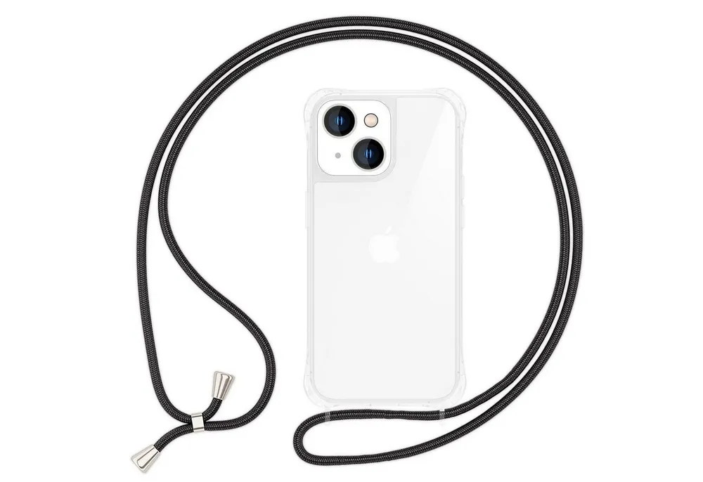 Nalia Handykette Apple iPhone 15 15,5 cm (6,1 Zoll), Klare Hülle mit Kette zum Umhängen / Handykette Band / Transparent