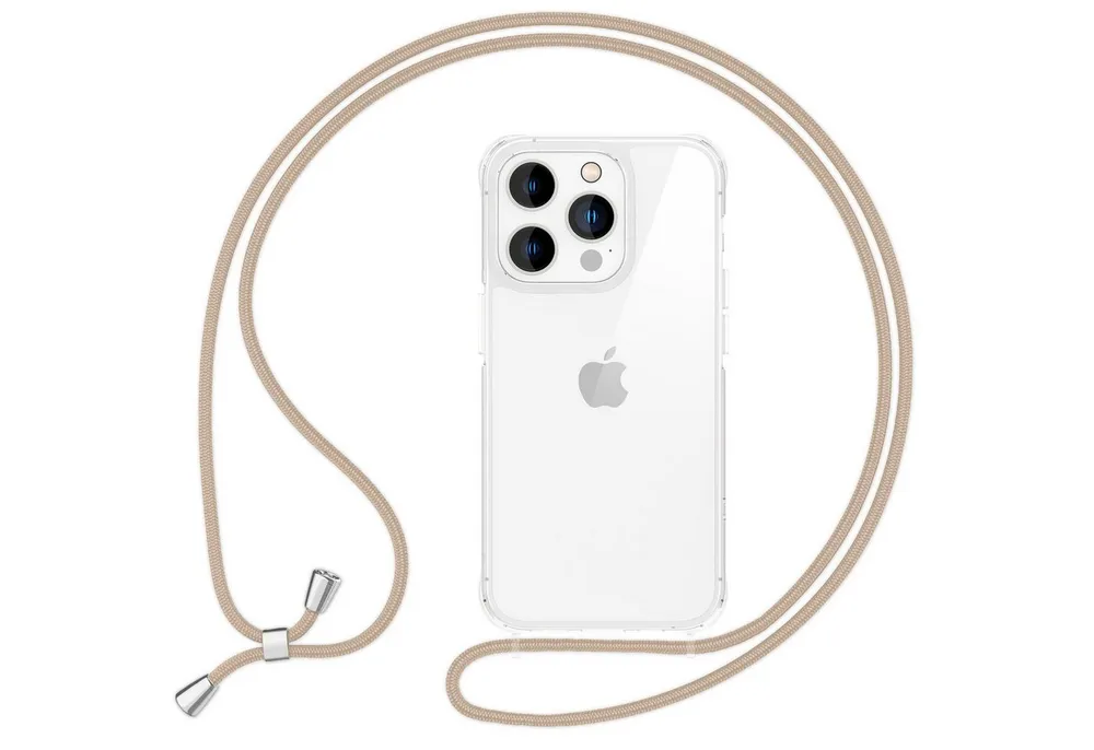 Nalia Handykette Apple iPhone 16 Pro Max 17,5 cm (6,9 Zoll), Klare Hülle mit Band zum Umhängen / Crossbody Transparent Case & Kette