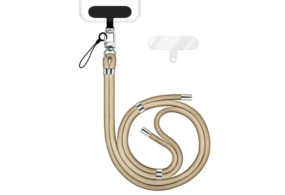 Nalia Handykette Universal Smartphone, Nylon Handyband / Karabiner Silber & 2 Pads / 35-75cm Tragelänge