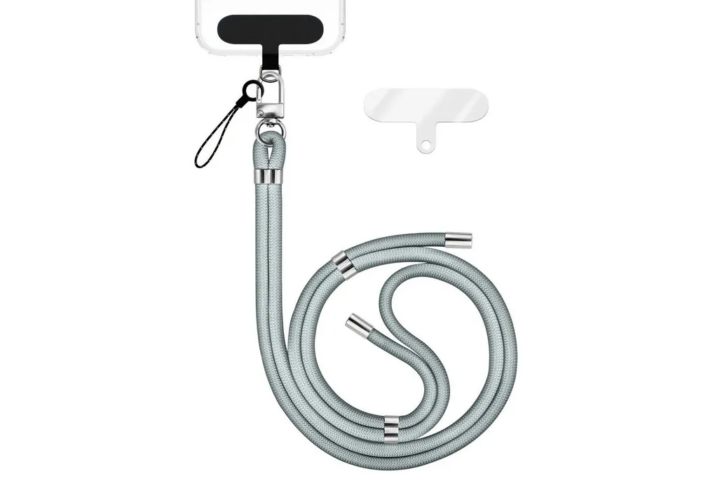 Nalia Handykette Universal Smartphone, Nylon Handyband / Karabiner Silber & 2 Pads / 35-75cm Tragelänge