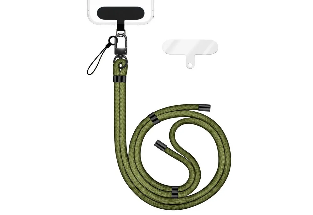 Nalia Handykette Universal Smartphone, Nylon Handyband / Karabiner Matt Schwarz & 2 Pads / 35-75cm Tragelänge