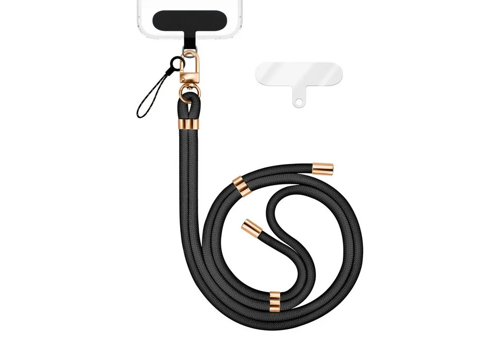 Nalia Handykette Universal Smartphone, Nylon Handyband / Karabiner Gold & 2 Pads / 35-75cm Tragelänge