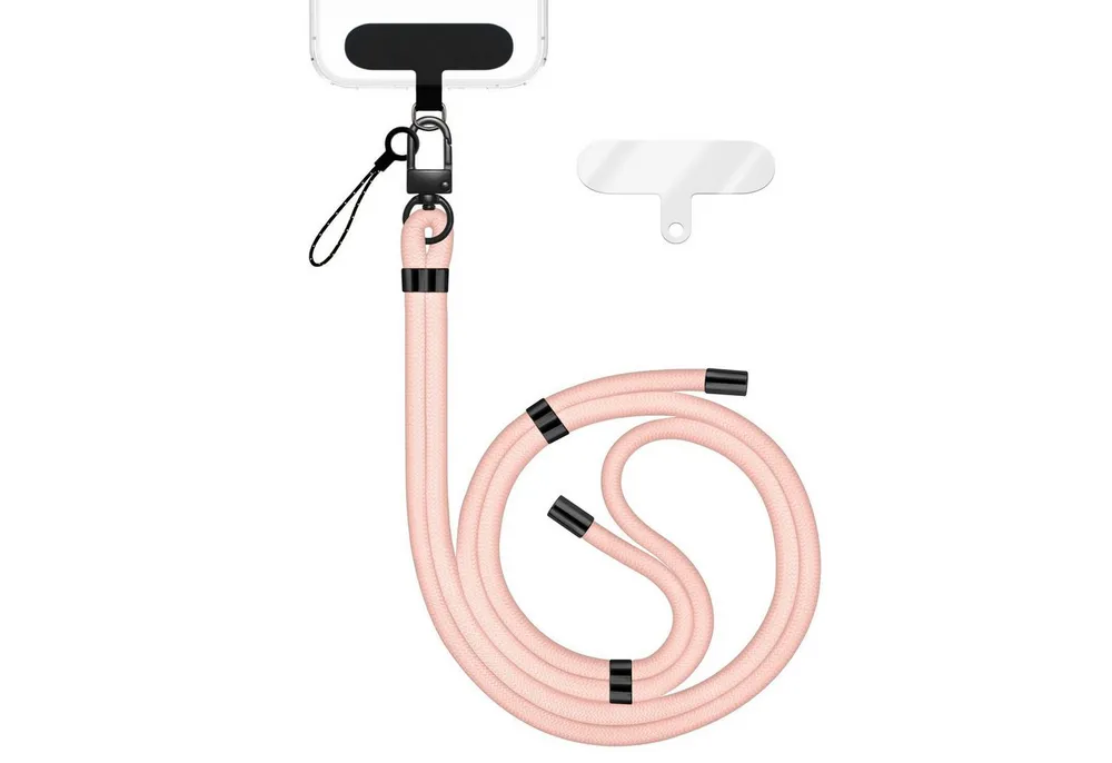 Nalia Handykette Universal Smartphone, Nylon Handyband / Karabiner Matt Schwarz & 2 Pads / 35-75cm Tragelänge