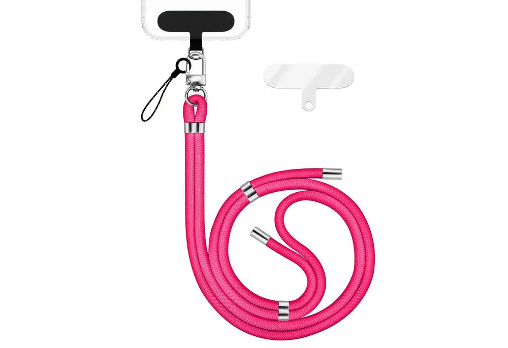 Nalia Handykette Universal Smartphone, Nylon Handyband / Karabiner Silber & 2 Pads / 35-75cm Tragelänge