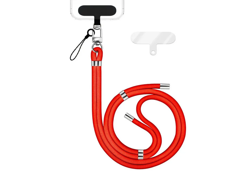 Nalia Handykette Universal Smartphone, Nylon Handyband / Karabiner Silber & 2 Pads / 35-75cm Tragelänge