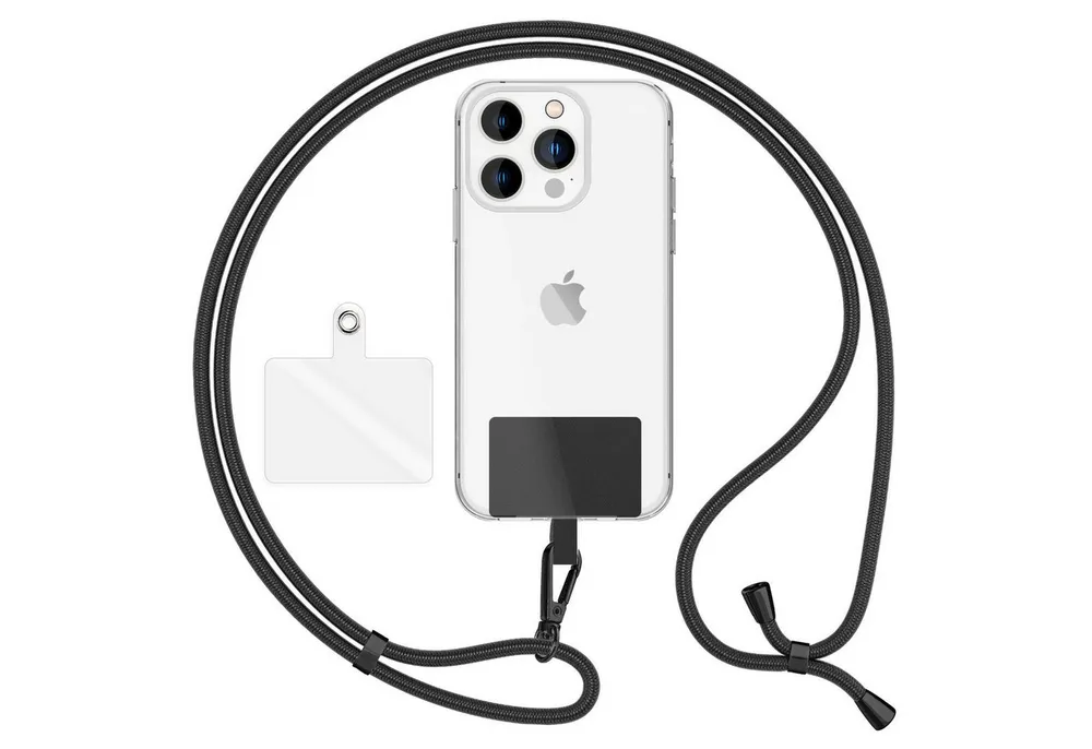 Nalia Handykette Universal Smartphone, Uni Lanyard mit Karabiner (schwarz) & 2 Pads / 160cm Band / Handykette