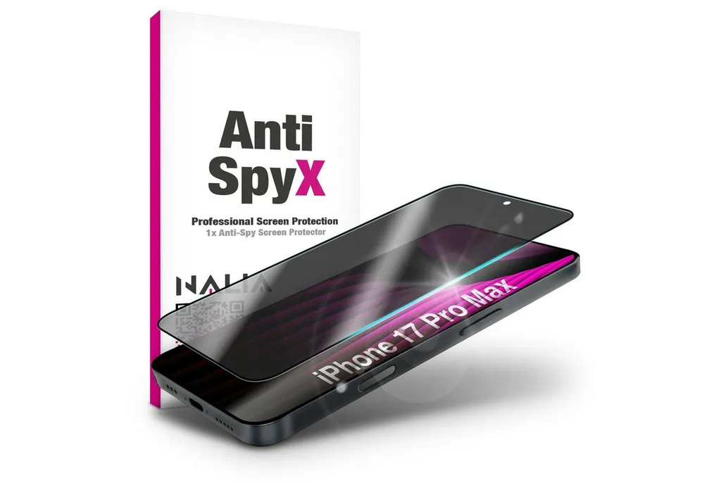 Nalia Schutzfolie Apple iPhone 17 Pro Max, Anti-Spy Privacy Glas / Diskreter Blickschutz / 9H Display Schutzglas