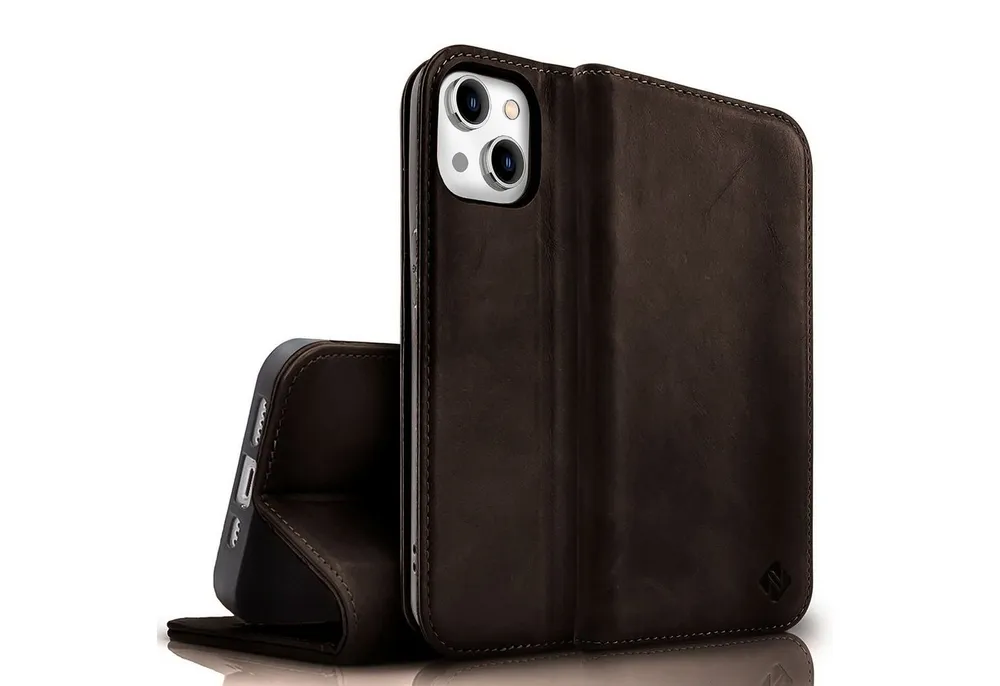 Nalia Smartphone-Hülle Apple iPhone 15 15,5 cm (6,1 Zoll), Echt Leder Etui / Standfunktion Kickstand / RFID Schutz Handyhülle