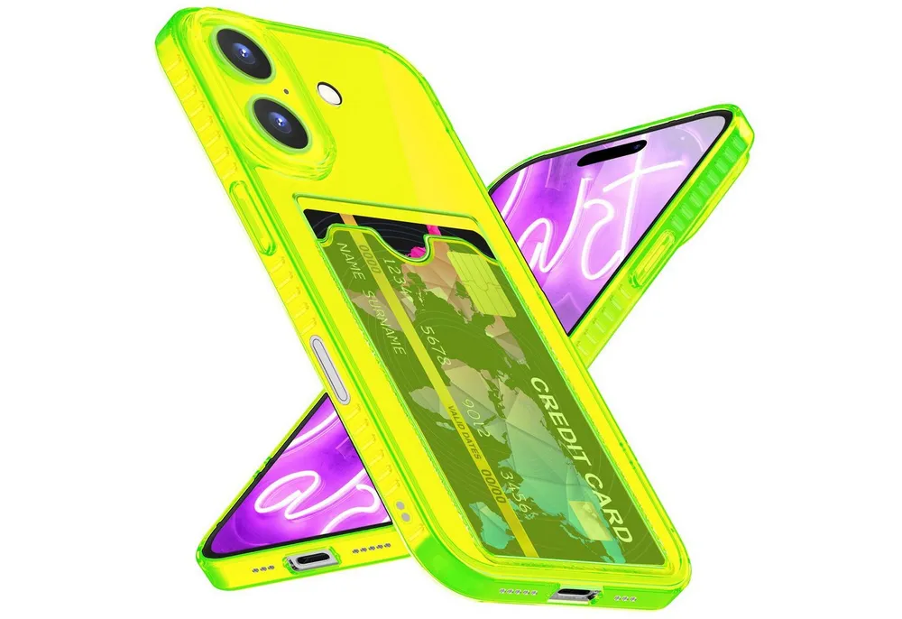 Nalia Smartphone-Hülle Apple iPhone 16 Plus 17 cm (6,7 Zoll), Klare Neon Silikon Hülle mit Kartenfach / Durchsichtig Bunt Leuchtend