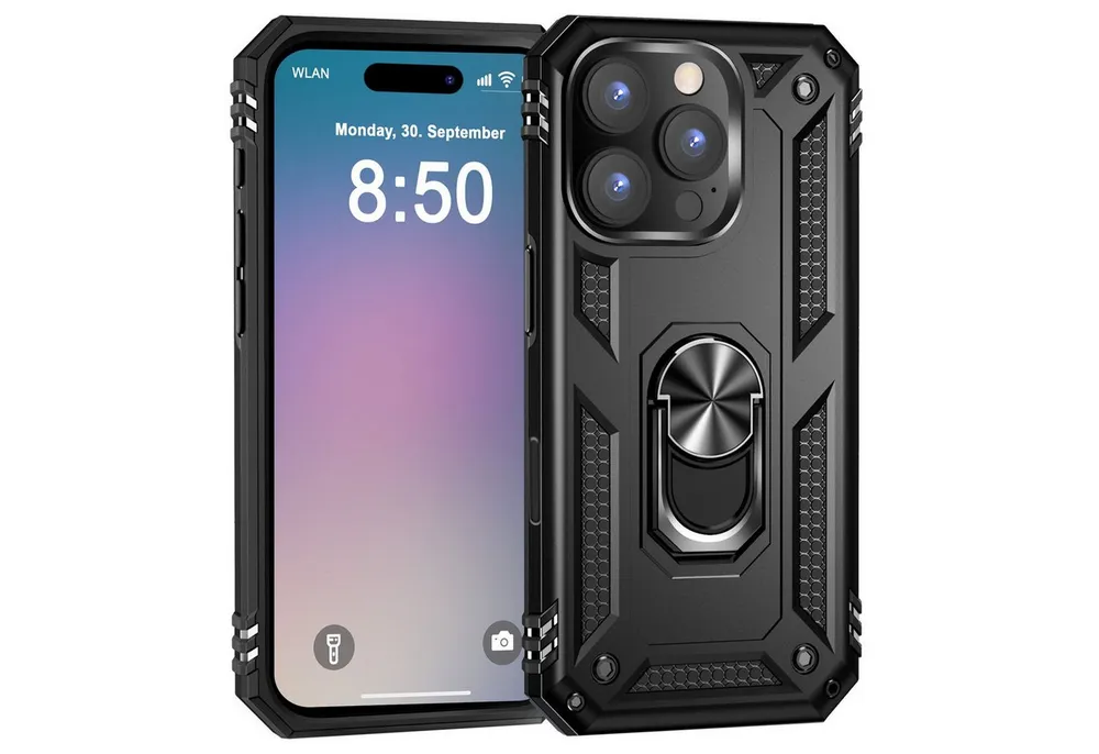 Nalia Smartphone-Hülle Apple iPhone 16 Pro 16 cm (6,3 Zoll), Military Style Ring-Hülle / Extrem Robuster Schutz / Standfunktion