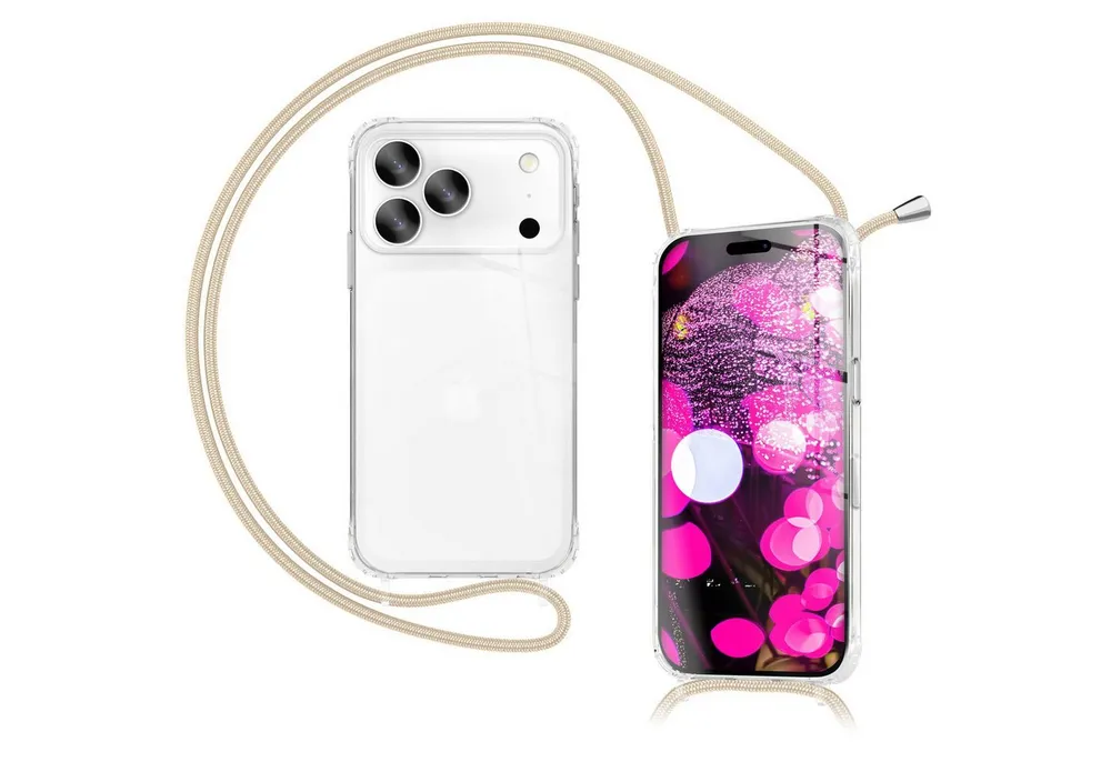 Nalia Smartphone-Hülle Apple iPhone 17 Pro Max 17,5 cm (6,9 Zoll), Klare Hülle mit Band zum Umhängen / 160cm Handy Kette Verstellbar