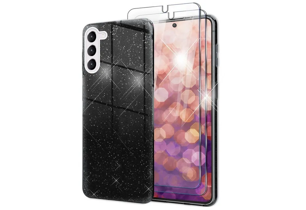 Nalia Smartphone-Hülle Samsung Galaxy S23 15,5 cm (6,1 Zoll), Glitzer Silikon Hülle / 2x Displayschutz / Innen Verstärkt / Stoßfest