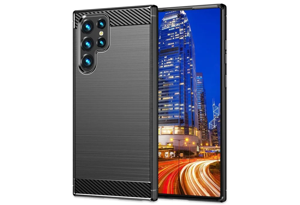 Nalia Smartphone-Hülle Samsung Galaxy S24 Ultra 17,3 cm (6,8 Zoll), Carbon Style Silikon Hülle / Matt Schwarz / Elegantes Business Cover