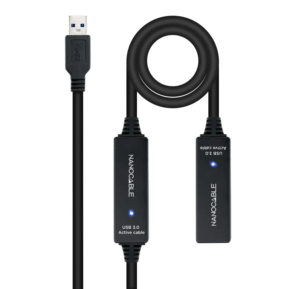 Nanocable Verstärktes USB 3.0-Verlängerungskabel A/M-A/H, 10 m, Schwarz