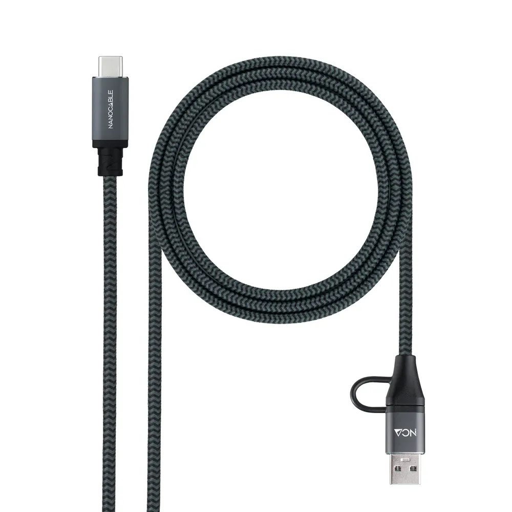 USB-Kabel Nanocable 10.01.4111-COMB USB 3.2 Gen2x2 20Gbps 100W 1m Grau Schwarz