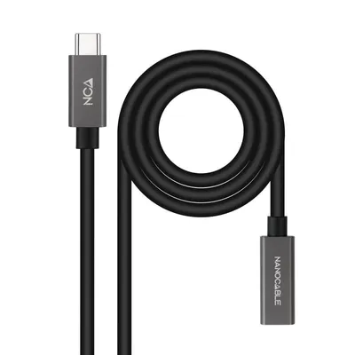 Nanocable-Verlängerungskabel USB-C 3.2 Gen2x2 Stecker/Buchse 20 Gbit/s 3 A 4K/60 Hz 2 m Schwarz