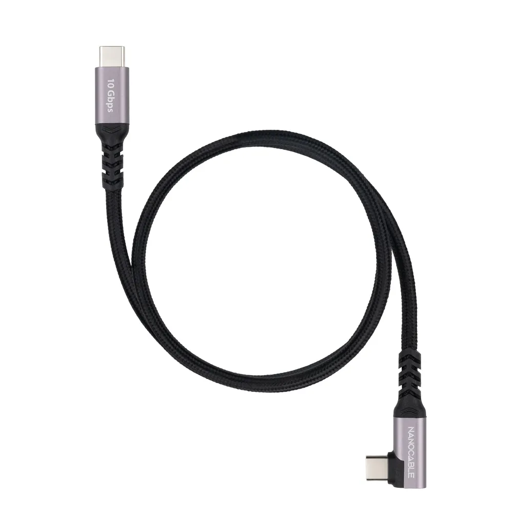 USB-C abgewinkelter Kabel Nanocable 2 m USB 3.2 Gen 2 100W 4K 60Hz Schwarz