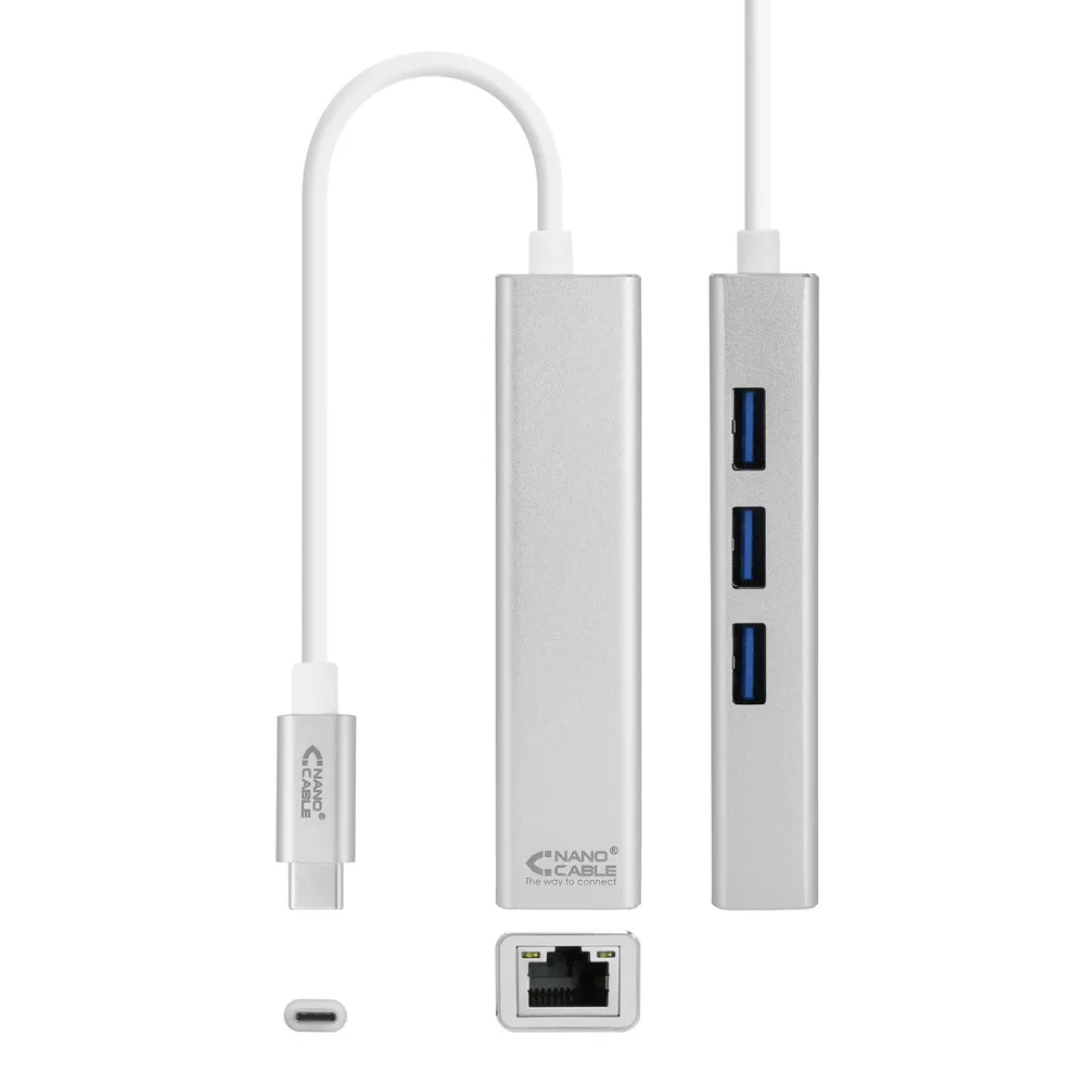 Nanocable USB-C-auf-Gigabit-Ethernet-Konverter + 3x USB 3.0 15 cm