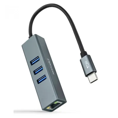 Nanocable Hub USB-C zu Gigabit Ethernet + 3x USB 3.0 Aluminium