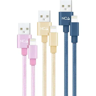 Nanocable Pack 3 USB 2.0-zu-Lightning-Stecker/Stecker-Maschenkabel, 1 m, Rosa/Gold/Blau