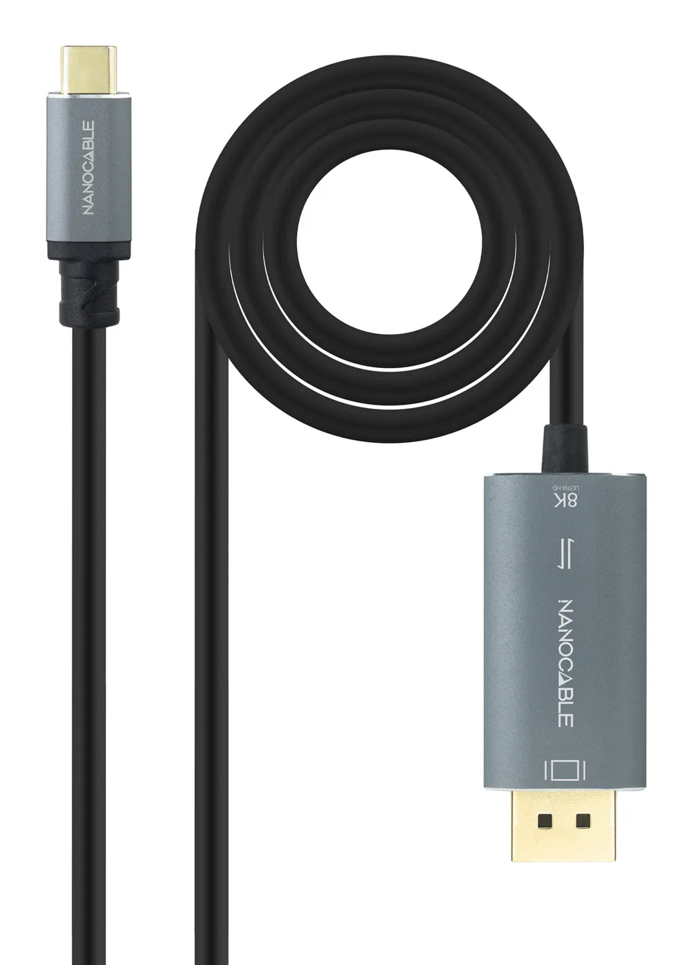 Adapter Nanocable 10.15.5022 USB-C DisplayPort 8K 2m Aluminium Schwarz