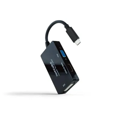 Nanocable USB-C zu HDMI/DVI/VGA Adapter 20cm Schwarz